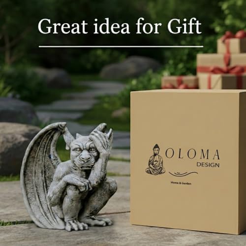 OLOMA Gothic Gargoyle Concrete Garden Statue Winged Beast Outdoor Garden Decor Fantasy Demon Lawn Ornament Mythical Creature Yard Sculpture Patio Porch Entryway Decor Weather Proof Accent Decor - Image 7