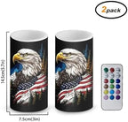 2 Pack Eagle American Flag Print, Flameless Candles with Remote Control, Battery Operated Flickering LED Pillar Candle with Timer for 4th of July Indoor Outdoor Patio Garden Decorations - Image 4