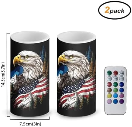 2 Pack Eagle American Flag Print, Flameless Candles with Remote Control, Battery Operated Flickering LED Pillar Candle with Timer for 4th of July Indoor Outdoor Patio Garden Decorations - Image 4
