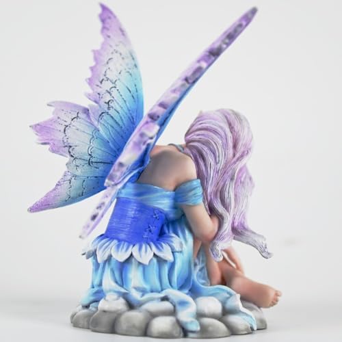 Fantasy Cloud Base Fairy Figurine, 6.1 Inch Blue-Purple Gradient Elf Statue, Hand-Painted Resin Decor with Gradient Wings & Hair for Living Room, Bedroom, Fairy Garden - Image 7