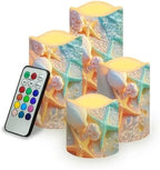 Beach Shell Starfish Flameless Candle with Remote Control Electric LED Pillar Candle Timer Color Changing Long Lasting 4 Pcs Battery Candles by Uorisanigo
