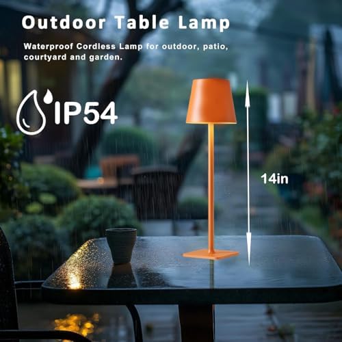Orange Rechargeable Table Lamp Set of 2,Small Led Cordless Table Lamp,Outdoor Table Light for Restaurant Dining Table Top Tabletop Dinner,Retor Lamp Mid Century Morder Lamp,Vintage Lamps,Kitchen lamp - Image 6