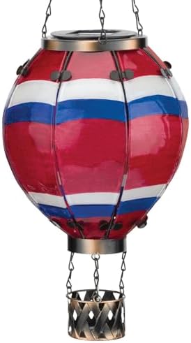 Regal Art & Gift Hot Air Balloon Solar Lantern – Hanging Solar-Powered LED Lights, Waterproof Portable Decorative Outdoor Lamp Made of Metal & Glass for Garden, Patios & Pathway – Stripe (Large) by REGALARTGIFT