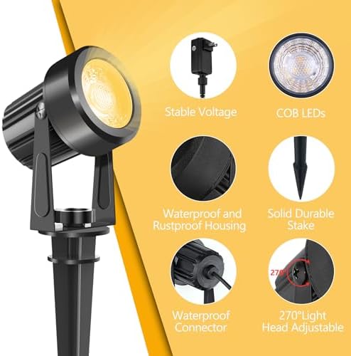 LED Spotlights Outdoor,Low Voltage Landscape Lighting IP65 Waterproof with US Plug, 3000K Warm White Outdoor Spot Lights for Yard Flag Pole House Garden Tree(6-in-1) - Image 3