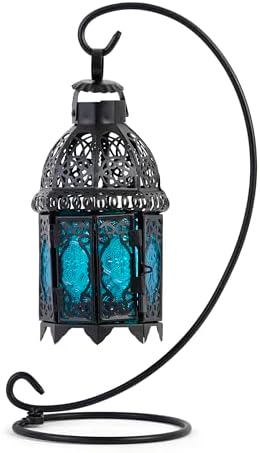 Zingz & Thingz Moroccan Style Candle Lantern Holder, Decorative Light Home Decor, Indoor & Outdoor, 13" Tall, Sapphire Nights by ZingzThingz