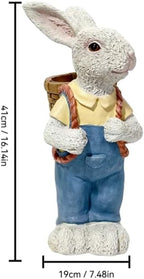 17'' Resin Rabbit Sculpture,Couple Rabbit Statue Flower Pot Blue White - Image 3