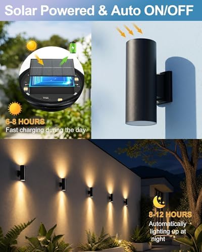 pearlstar 2 Pack Solar Wall Lights Outdoor Dusk to Dawn Sconces Light 10.6" - Image 3