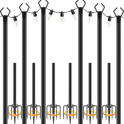 NUERPO 6 Pack String Light Pole,Metal Poles for Hanging Outdoor Light Strings,6 Pack 10 FT Light Poles Stand for Outside Garden,Patio,Wedding,Backyard,Deck,Party by NUERPO