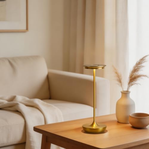 LED Rechargeable Cordless Table Lamp Battery Operated Light Set of 2 Gold - Image 5