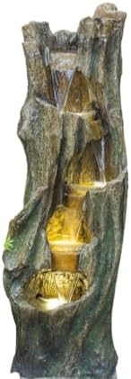 Tree Trunk Waterfall Fountain with LED Lights Tiered Cascading Resin Garden Water Feature for Patio Backyard Indoor Outdoor by Unknown