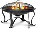 SINGLYFIRE 29 inch Fire Pits for Outside Firepit Outdoor Wood Burning Bonfire Pit Steel Firepit Bowl for Patio Backyard Camping,with Ash Plate,Spark Screen,Log Grate,Poker, bronze by SinglyFire