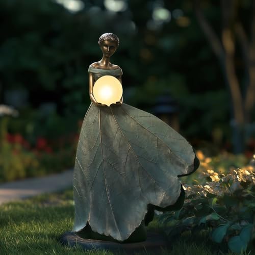 DiliComing Solar Fairy Garden Statue 22 Inch Resin Garden Decor - Large Outdoor Yard Figurine for Patio Lawn, Waterproof Garden Statue Gift for Women, 14x11x22.5 Inch New Packaging by DiliComing