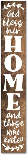 God Bless This Home And All Who Enter Wooden Door Decorations 8"x63" Vertical Welcome Sign for Front Door, Tall Front Porch Decor, Rustic Farmhouse Wood Porch Decorations Outdoor by Sokomurg