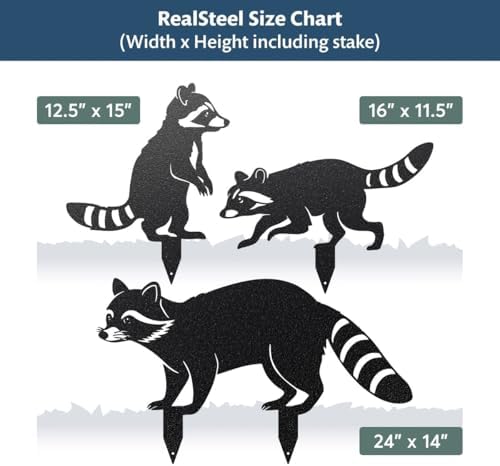 RealSteel - Garden Art Raccoon Family 3 Pack | Metal Yard Decor | Outdoor Garden Stakes | Wildlife Animal Decor | Custom Steel Art | Rust Resistant | Lawn Ornaments for Garden & Pathways (Silver) - Image 6