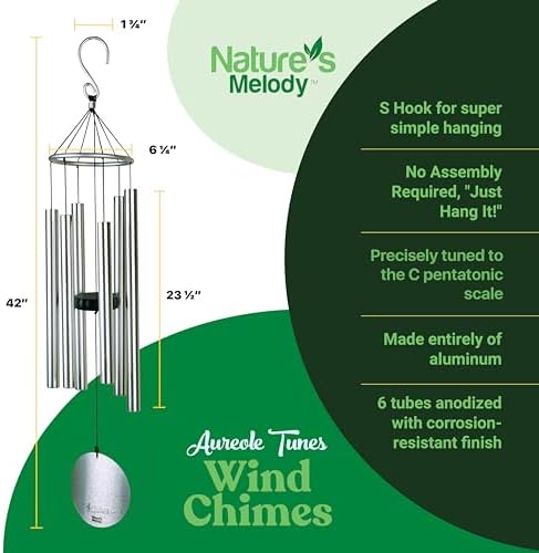 Nature’s Melody Aureole Tunes Wind Chimes – Outdoor Windchime with 6 Tubes Tuned to C Pentatonic Scale, 100% Rustproof Aluminum, Powder Finish & S Hook Hanger for Sympathy, Memorial Gift or Zen Garden - Image 6