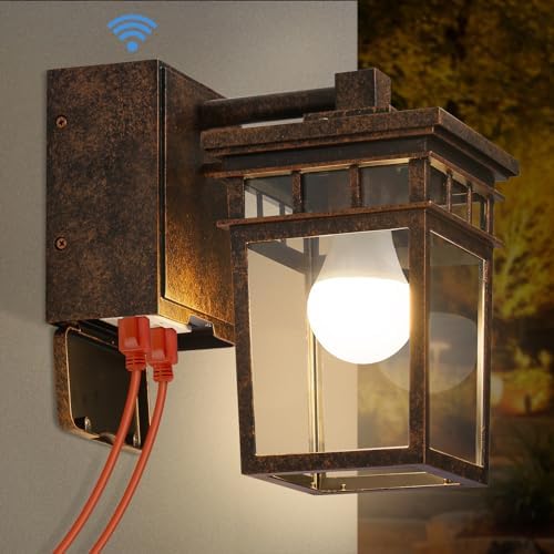 Dusk to Dawn Outdoor Lighting, Porch Light with GFCI Outlet and LED Bulb by FANDBO