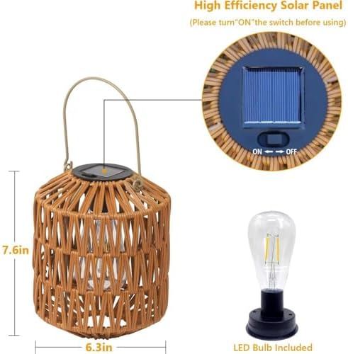 2 Pack Solar Lanterns Outdoor Waterproof, Rattan Solar Lights for Garden, Patio, Yard, Hanging Decorative Landscape Lighting with Auto On/Off, Warm White - Image 4