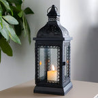 TRIROCKS Rustic Style Metal Candle Lantern 13'' High Decorative Outdoor Lantern Candle Holder with Tempered Glass for Christmas Living Room Garden Patio Parties Indoors Outdoors (Black) - Image 6