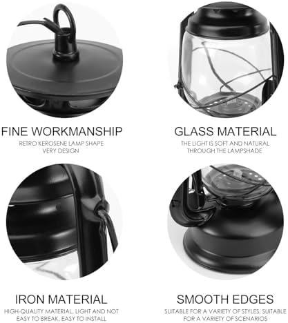 Toddmomy Retro Vintage Wall Lamp Retro Kerosene Style Hanging Lantern Wall Sconce Black Metal Frame Decorative Restaurant Corridor Bedroom Lighting Without Bulb - Image 3