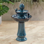 Bathing Bird 28 1/4" High Turquoise Ceramic 2-Tier Floor Outdoor Fountain by JohnTimberland