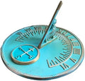 Sundial Verdigris Finish Brass 10" Dia Vintage Garden Decor Silent Clock Plaque and Rooster Dial Round Patio Outdoor Sundials by AS