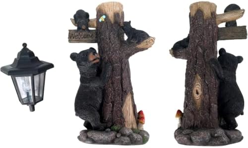 19" Black Bear Statue Solar Welcome Sign Resin Outdoor Garden Decor, Brown - Image 3