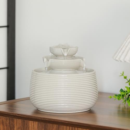Outdoor and Indoor Water Feature Fountain Waterfall Tabletop Desktop mini Ceramic Garden Fountain (White A170) - Image 5