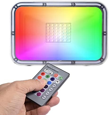 30W LED RGB Flood Light, Dimmable Color Changing Spotlights with Remote Control, IP67 Waterproof Outdoor Security Lights 16 Colors 4 Modes Decorative Lamp for Landscape Party Stage, 1 Pack by Unknown