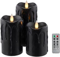 Black Flameless Pillar Candles Flickering with Remote Timer, Battery Operated LED Candles Up to 400 Hours, 3D Moving Flame Real Wax Candles(Black with Dripping Tear) by CozierGlow