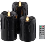Black Flameless Pillar Candles Flickering with Remote Timer, Battery Operated LED Candles Up to 400 Hours, 3D Moving Flame Real Wax Candles(Black with Dripping Tear) by CozierGlow