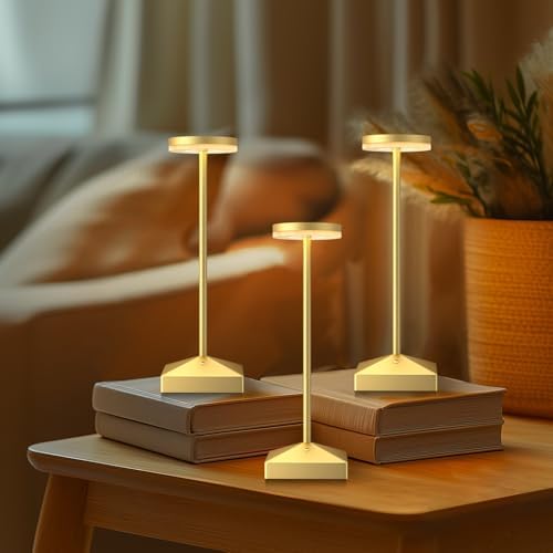 3 Pack Small Gold Rechargeable Cordless Table Lamps Dimmable by FUNTAPHANTA