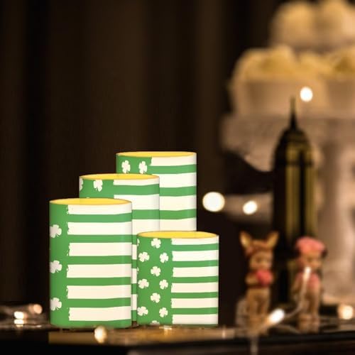 Shamrocks Flameless Candles with Remote Waterproof Battery Operated LED Pillar Candles with Timers Tea Lights for St Patrick's Day Indoor Outdoor Decorations - Image 3