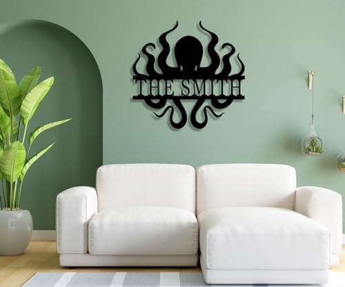 Personalized Octopus Metal Sign - Custom Nautical Wall Art Decor, Funny Octopus Bathroom Sign, Outdoor Garden Name Plate, Metal Beach House Wall Hanging, Unique Birthday Gift for Ocean Lovers - Image 3