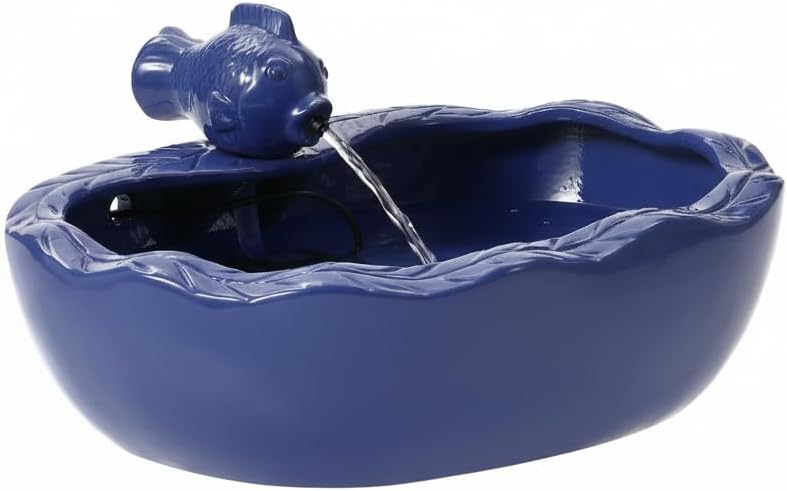 Solar Water Fountain, 11 inch Ceramic Koi Fountain, Blue Glazed Finish, Outdoor Solar Garden Fountain, Solar Powered Fountain for Garden, Tabletop, Balcony, Patio, Deck by Aifeorzo