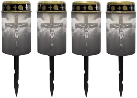 Poceacles Cross Solar Lights Set of 4 Outdoor Solar Powered Outdoor Cemetery Stake Lights Grave Solar Lamp Landscape Lighting Waterproof Grave Flameless Candles, God Cross Black by Poceacles