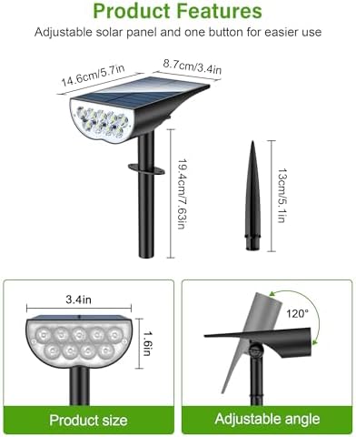 Solar Spotlights Outdoor Waterproof IP65, 3 Lighting Modes Outdoor Solar Spot Lights for Yard Pathway Landscape, Cold White, 2 Pack - Image 4