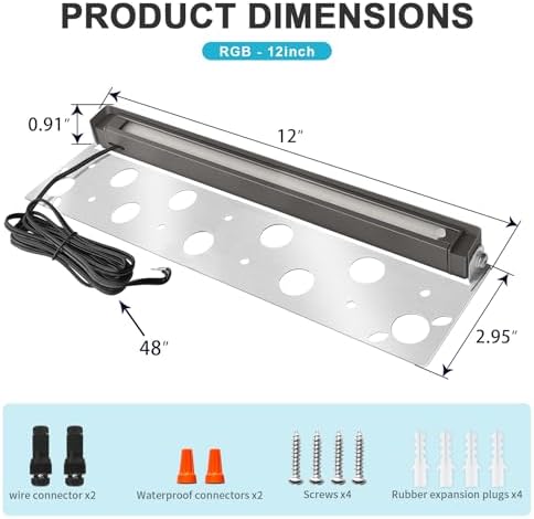 12 Inch Retaining Wall Lights,7W LED Hardscape Lighting,280LM RGB Color Changing Outdoor Step Lights,IP65 Waterproof 12V-24V Low Voltage Landscape Lights For Patio Walls Stairs,90CRI Connectors - Image 6