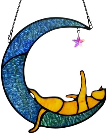 BOXCASA Orange Cat Suncatcher for Window Stained Glass Gifts for Cat Lovers by BOXCASA
