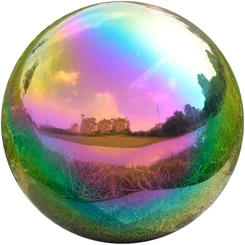 Gazing Ball Garden Mirror Outdoor - 10Inch Outside Decorative Globe Rainbow by Nerien