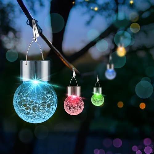 Solar Lights Outdoor Hanging Decorative Globe 24 Pack, Waterproof Solar Lantern with Handle and Clip, Solar Powered Glass Ball Lights for Garden Yard Fence Tree Umbrella Holiday Décor, Color Changing - Image 2