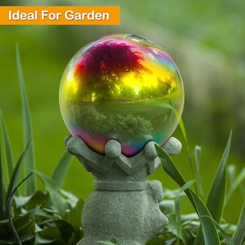 Suzile 2 Pieces Gazing Ball Hollow Gazing Mirror Ball Stainless Steel Garden Globe Gazing Globe Mirrored Surface Polished Ornament Sphere for Garden Outdoor Pool Yard Pond Lawn Home (Rainbow,10 Inch) - Image 6