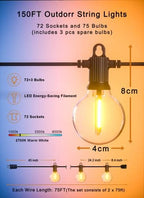 Zuske Outdoor String Lights, 150FT G40 LED IP65 Waterproof Patio Lights - Image 5