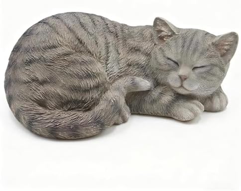 Grey Sleep Cat Statues Outdoor Decorative, Cat Memorial Statue for Yard Lawn Patio Porch, Garden Pet Grave Marker Figures, 9.44" L x 6.29" W x 4.33" H by Unknown