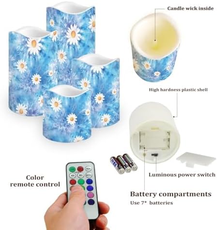 Daisy Flameless Candles with Remote Timer Battery Operated Fake Candles Color Changing Electric Pillar LED Candles Bulk Set of 4 - Image 3