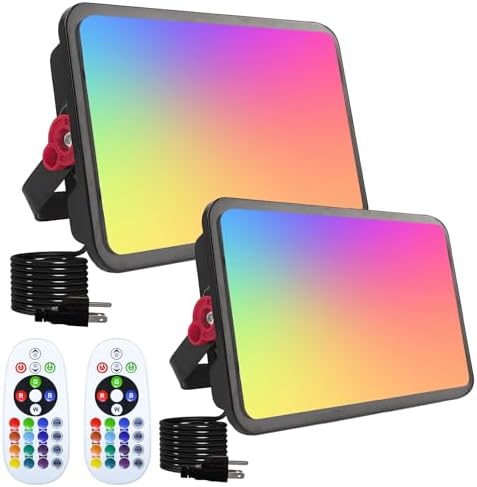 2 Pack 100W RGB Flood Light, RGB Color Changing Floodlight, Smart RGB Floodlight with Remote Control, for Club, Wedding, Poster, Stage Lighting, Birthday Party, KTV, Halloween, Christmas by Indmird