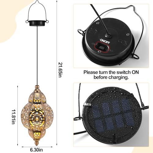 Aurelema 4 Pcs Hanging Solar Lights Moroccan Outdoor Decor Solar Lantern Waterproof Metal Moroccan Decorations for New Year Thanksgiving Patio Pathway Yard Porch Backyard Garden - Image 2
