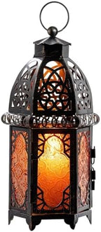 NEEDOMO Moroccan Table & Hanging Lanterns, Amber Metal Lanterns Decorative Indoor/Outdoor, Table, Patio, Porch, Shelf, Gothic Home Decor - Image 2