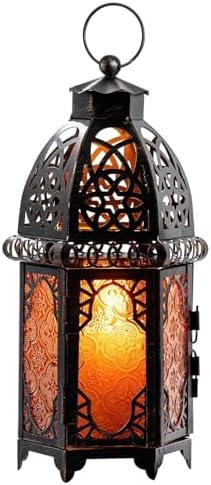 NEEDOMO Moroccan Table & Hanging Lanterns, Amber Metal Lanterns Decorative Indoor/Outdoor, Table, Patio, Porch, Shelf, Gothic Home Decor - Image 2