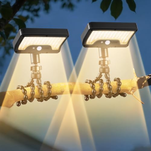 Solar Motion Lights Outdoor with Flexible Octopus Tripod (2 Pack, 3000K) by SunlightEncounter