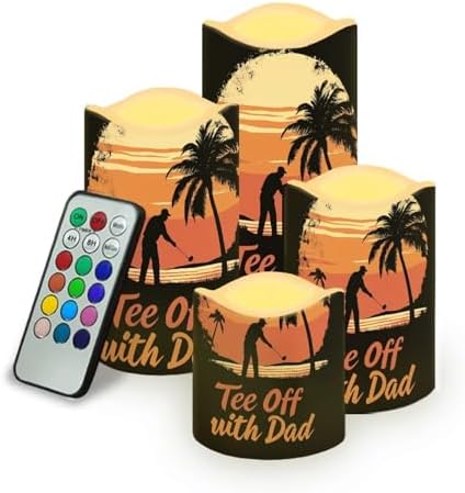 Tee Off with Dad Flameless Light Candles with Remote Timer Battery Operated Candles Color Changing Fake Pillar Candles Tea Lights Home Mothers Day Decorations by Uorisanigo